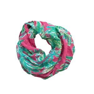 Lilly Pulitzer Hot Pink Green Paisley Patterned Knit Infinity Scarf One Size